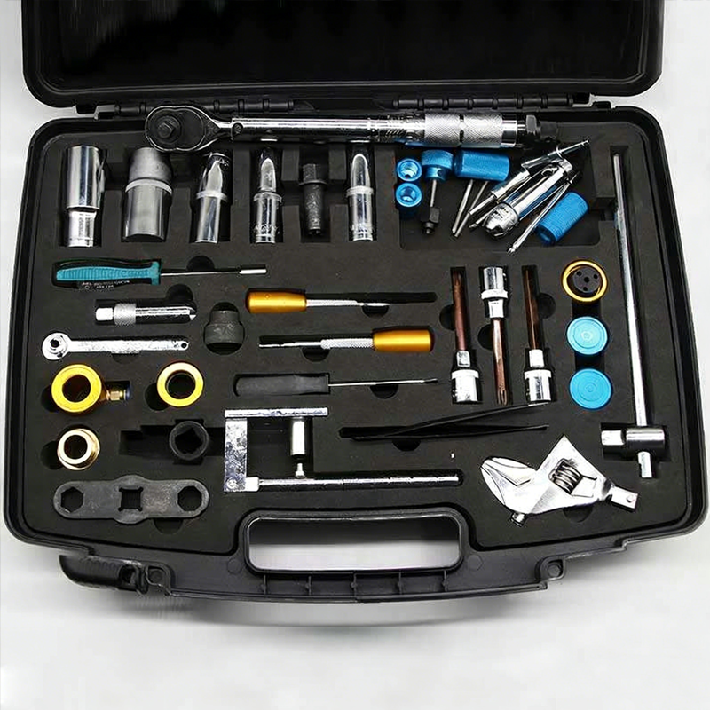 30 piece injector tool kit, common rail injector service tools, injector socket wrench set, solenoid valve tool, nozzle tightening socket, oil seal installer, injector repair kit, common rail disassembly tools