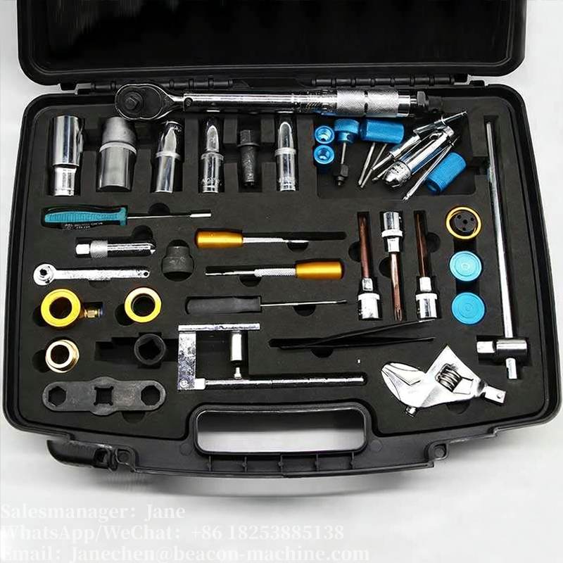 30 piece injector tool kit, common rail injector service tools, injector socket wrench set, solenoid valve tool, nozzle tightening socket, oil seal installer, injector repair kit, common rail disassembly tools