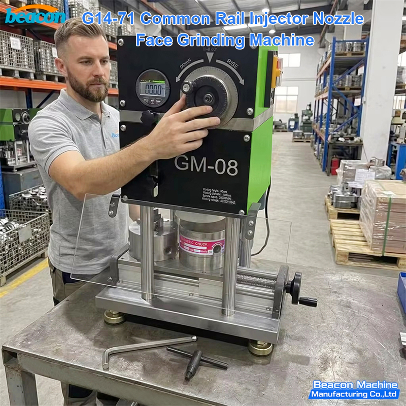 common rail injector grinding machine, nozzle face grinder, G14-71, injector lapping machine, common rail repair tool, diesel injector grinder, solenoid injector face grinding, piezo injector grinding, Bosch Denso Delphi injector service, injector recondition tool