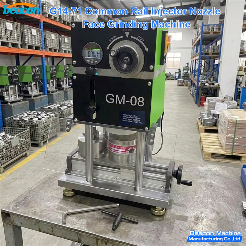 common rail injector grinding machine, nozzle face grinder, G14-71, injector lapping machine, common rail repair tool, diesel injector grinder, solenoid injector face grinding, piezo injector grinding, Bosch Denso Delphi injector service, injector recondition tool