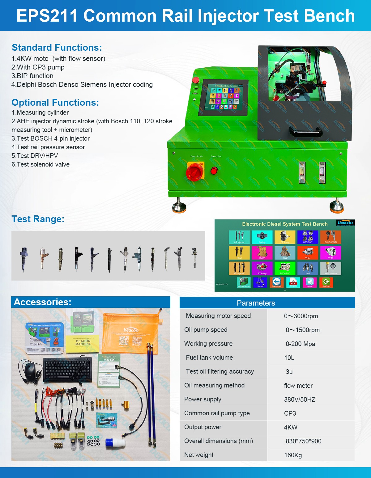 EPS211 Test Bench, Common Rail Injector Tester, BIP Function Diagnostic